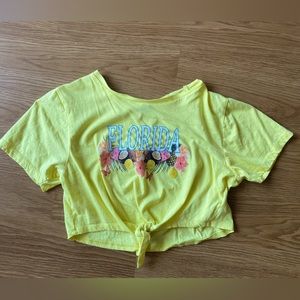 Vintage Tourist Florida yellow crop tshirt with tie detail